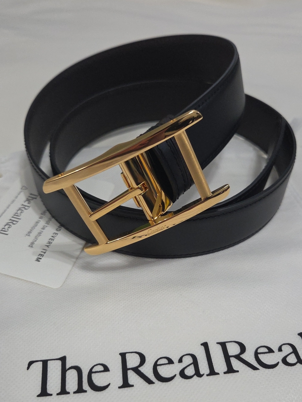 Cartier Reversible Brown & Black Leather Gold Rectangle Buckle